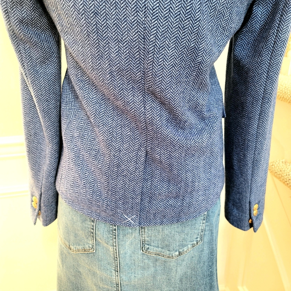 🆕️ J Crew Blue Herringbone Blazer Gold Buttons - Picture 3 of 4